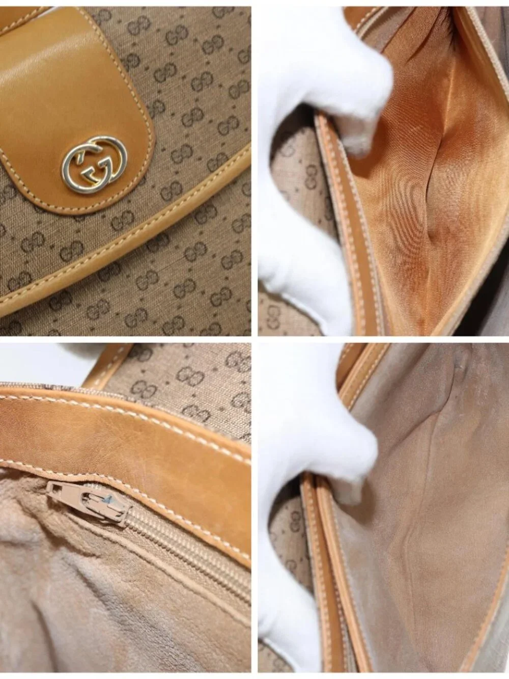 GUCCI Micro GG Supreme Shoulder Bag PVC Beige Gold Auth 173871 - Picture 14 of 15